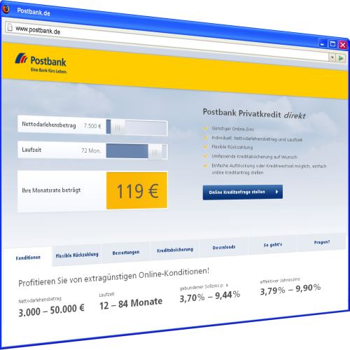 Postbank - Wunschkredit mit Top Online-Konditionen sichern