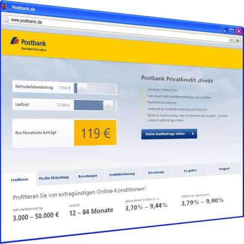 Postbank - Wunschkredit mit Top Online-Konditionen sichern